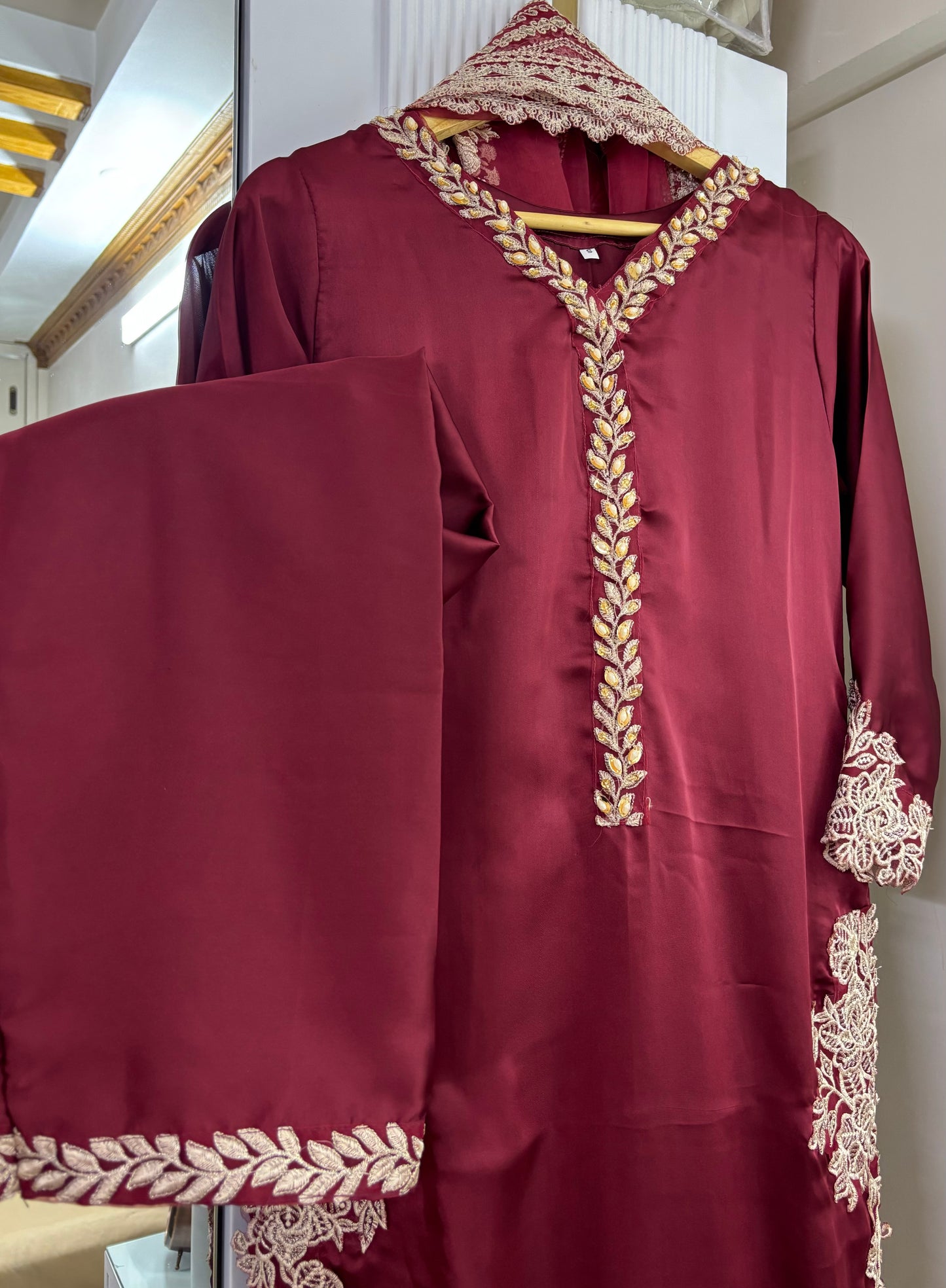 Crimson Aura — Embroidered Luxury 3-Piece Set