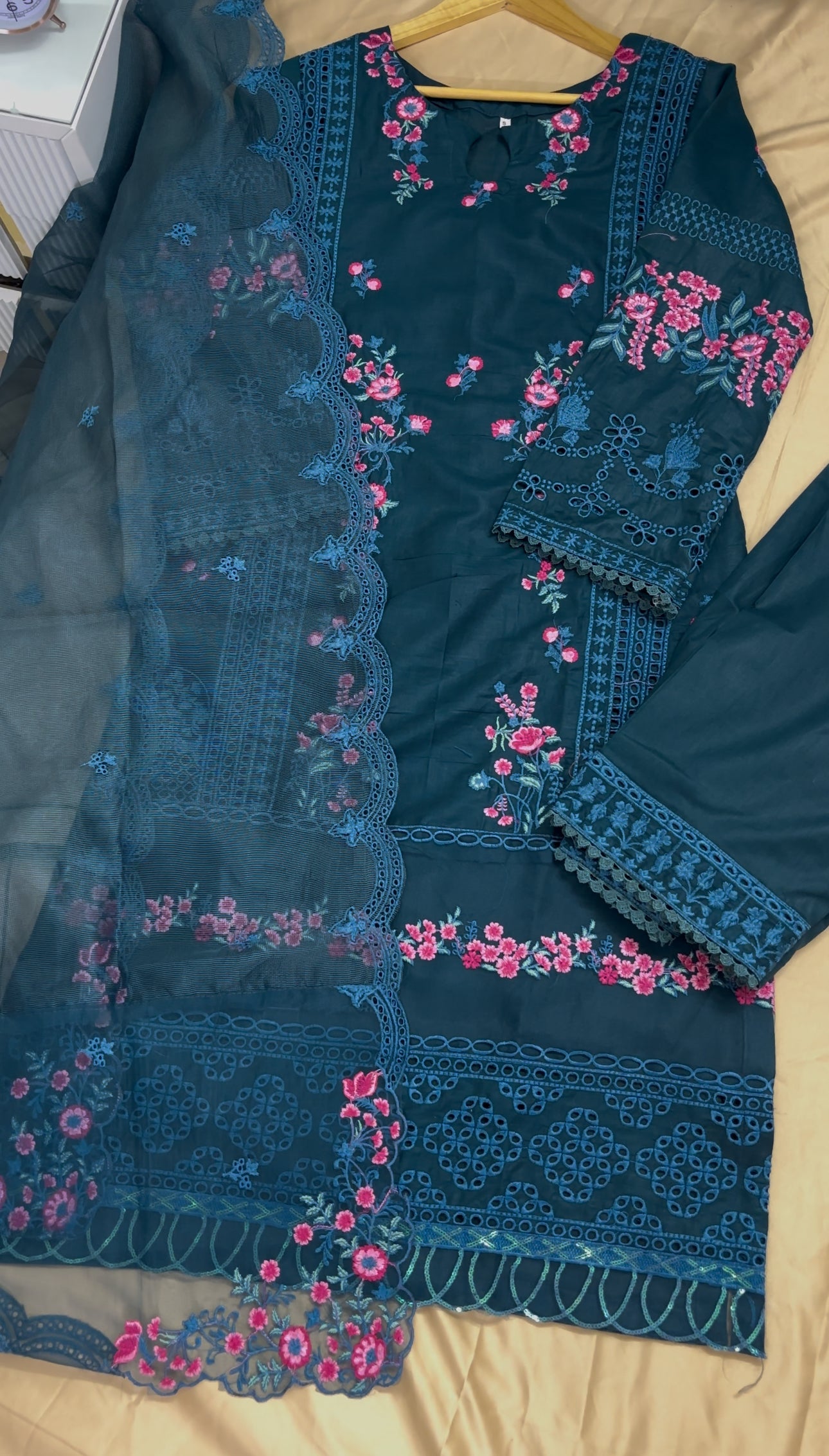 Amara – Teal Embroidered Chiffon Ensemble