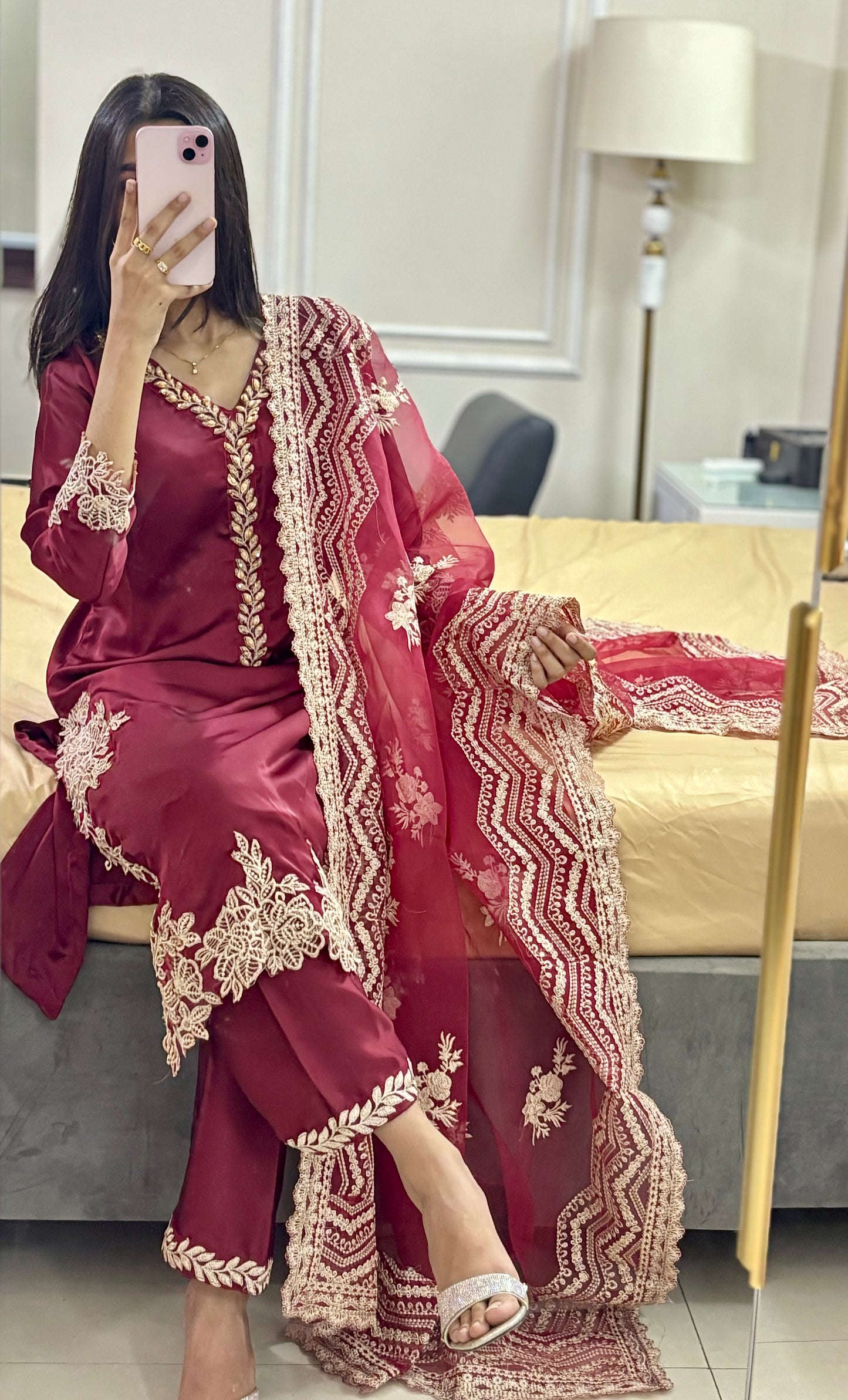 Crimson Aura — Embroidered Luxury 3-Piece Set