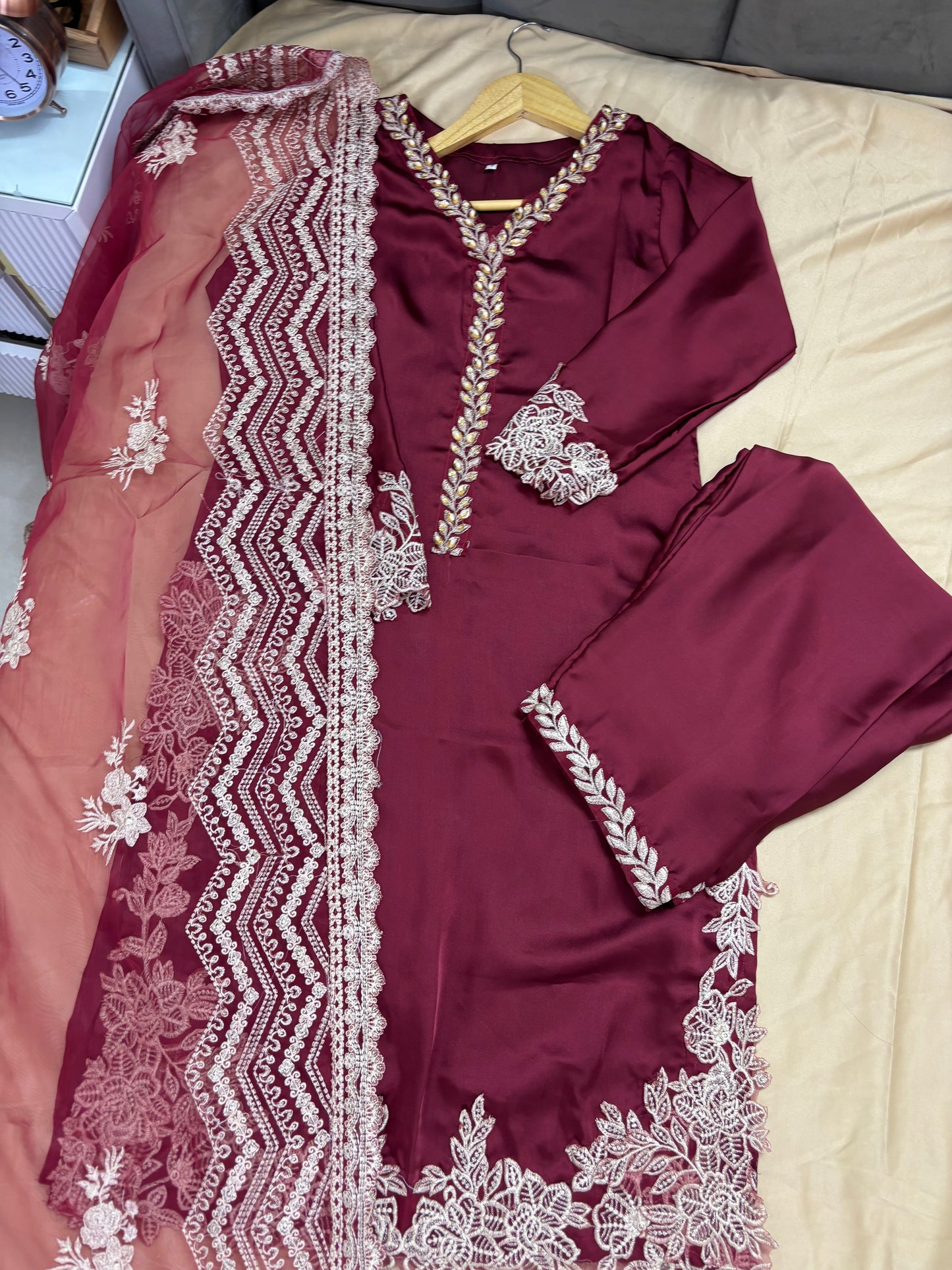 Crimson Aura — Embroidered Luxury 3-Piece Set